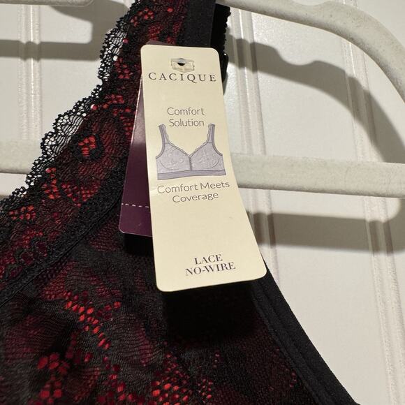 Lane Bryant Cacique Black Red Lace Comfort Solution No Wire Bra NEW 40DDD - Picture 3 of 6